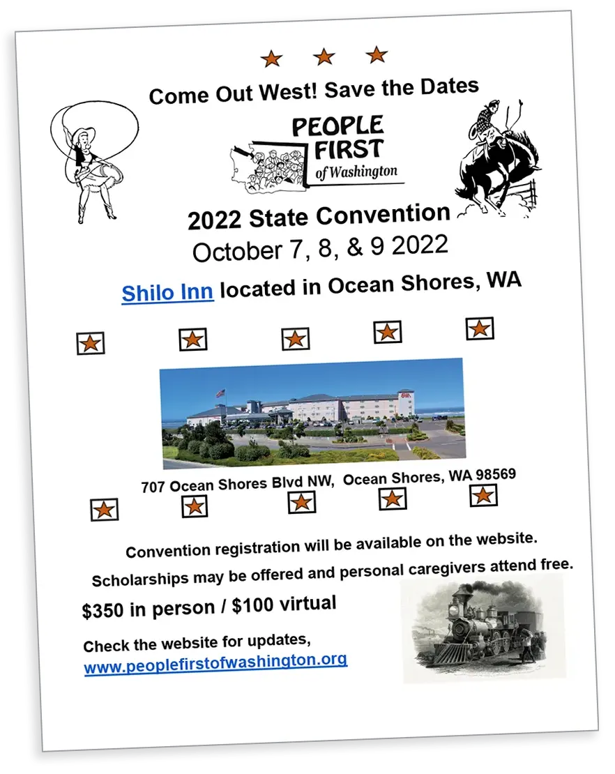 Convention flyer shows western artwork and the convention dates of October 7th, 8th and 9th, and the location of the ShyLow In, in Ocean Shores Washington. click to download or print a copy.