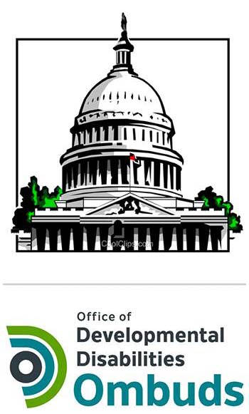 Link to What's New at the Legislature and Emerging Leaders 2021.  Image shows the Capitol building and the DD Ombuds logo. 