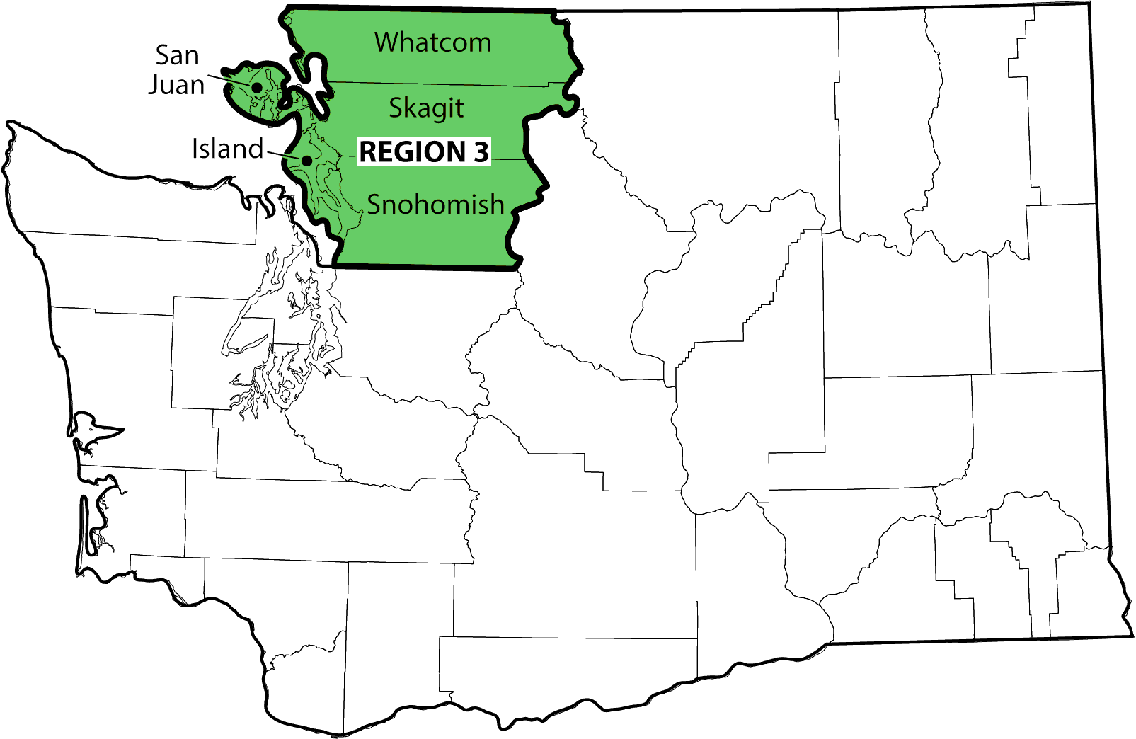 map showing the counties in region 3. 