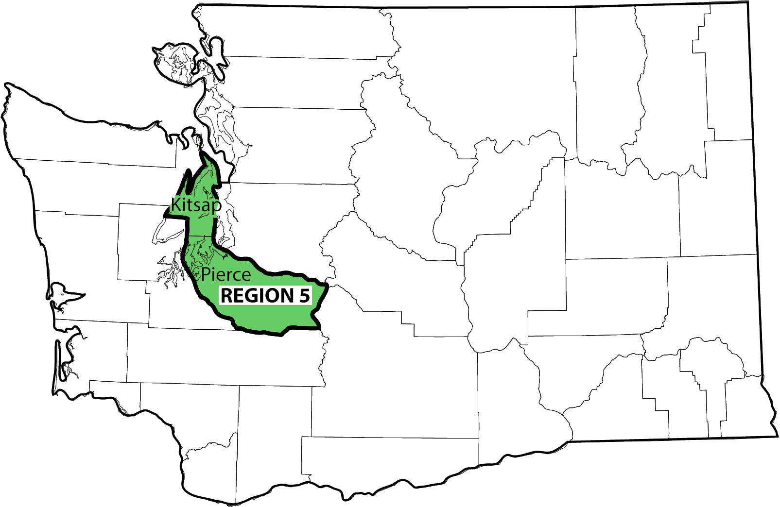 map showing the counties in region 5. 